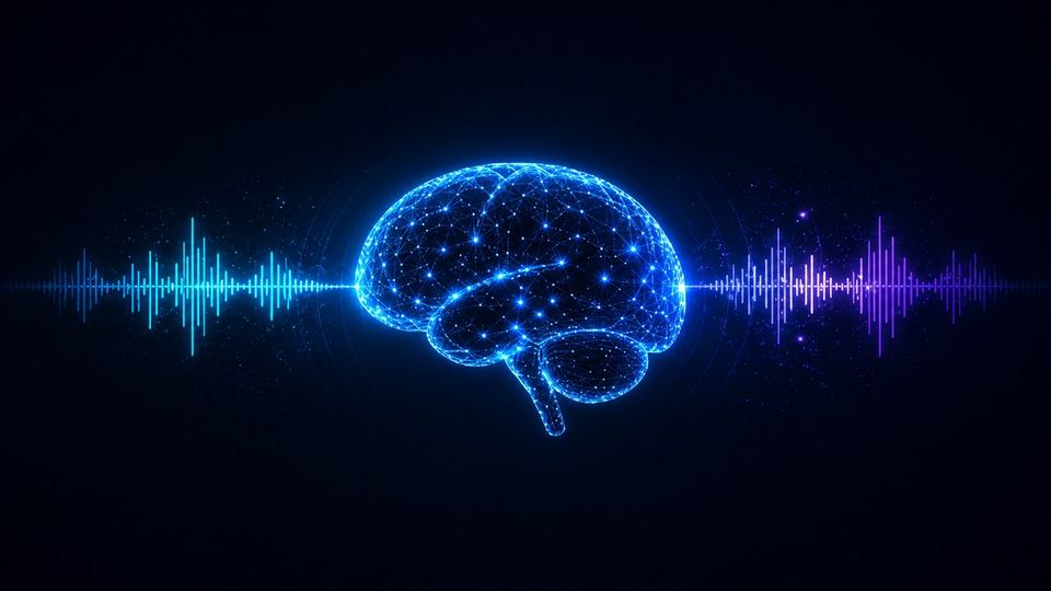 Glowing brain with neuroacoustic waveform