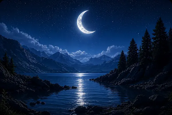 Moonlit mountain lake