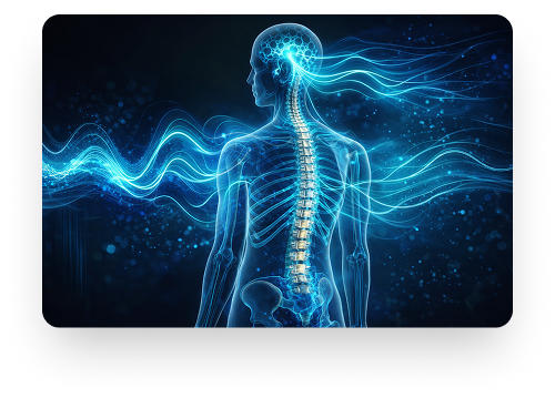Human body surrounded by sound waves